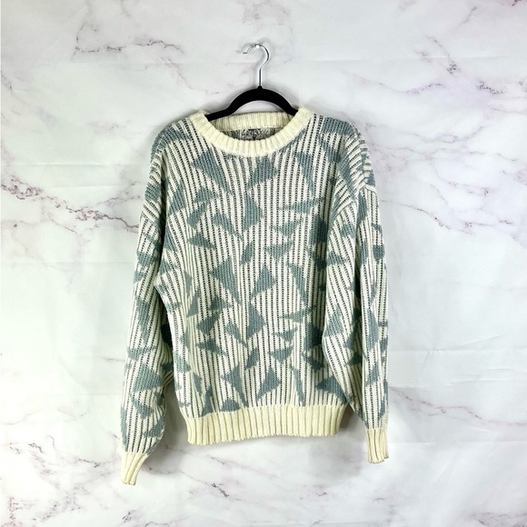 VINTAGE 80s/90s Saturdays Geometric Knit Sweater Made in Korea Unisex Oversized - Picture 1 of 3